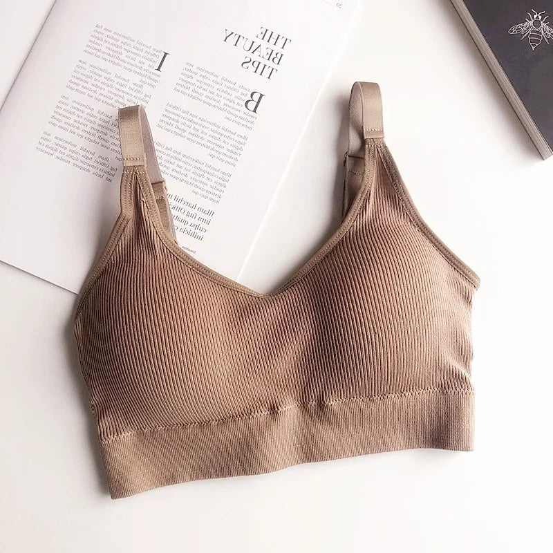 Women Seamless Tube Top Crop Bra Cotton Sports Underwear Female Backless Outdoor Fitness Bralette Brassiere Tops