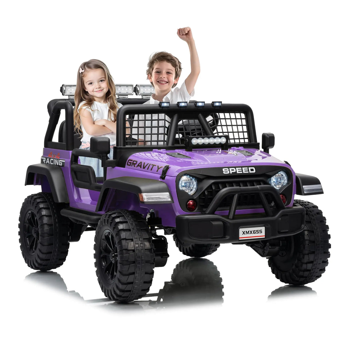 24V 2 Seater Kids Ride On Truck With Parent Remote, 4WD Dual Motor Electric Car, 100 Min Playtime, LED Lights, Music, 110 Lbs