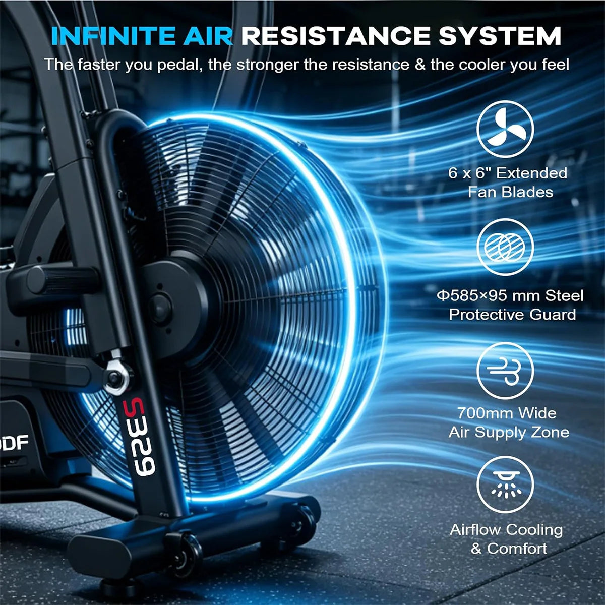 Pooboo Air Resistance Exercise Bike With Bluetooth For Home Cardio