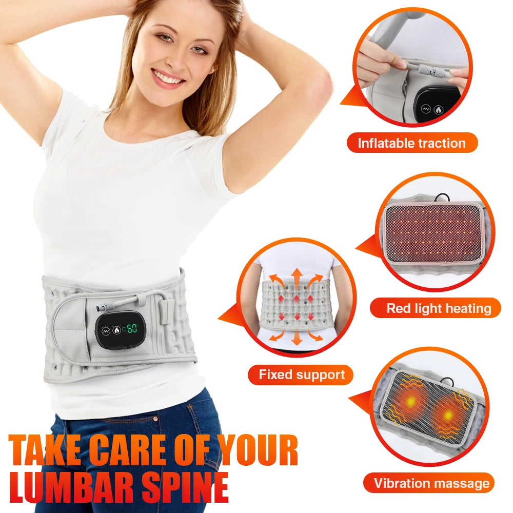 Electric Heating Waist Massage Belt Inflatable Lumbar Protector Back Airbag Support Cordless Vibration Massager Muscle Relax