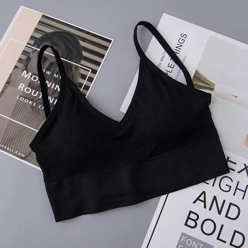 Women Seamless Tube Top Crop Bra Cotton Sports Underwear Female Backless Outdoor Fitness Bralette Brassiere Tops