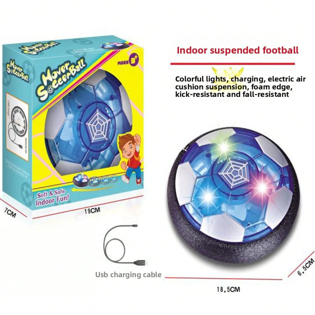 Rechargeable Hover Soccer Ball Toy Set with 2 Goals, LED Light Air‑Powered Floating Football with Soft Foam Bumper, Indoor Sports Game Toy for Kids