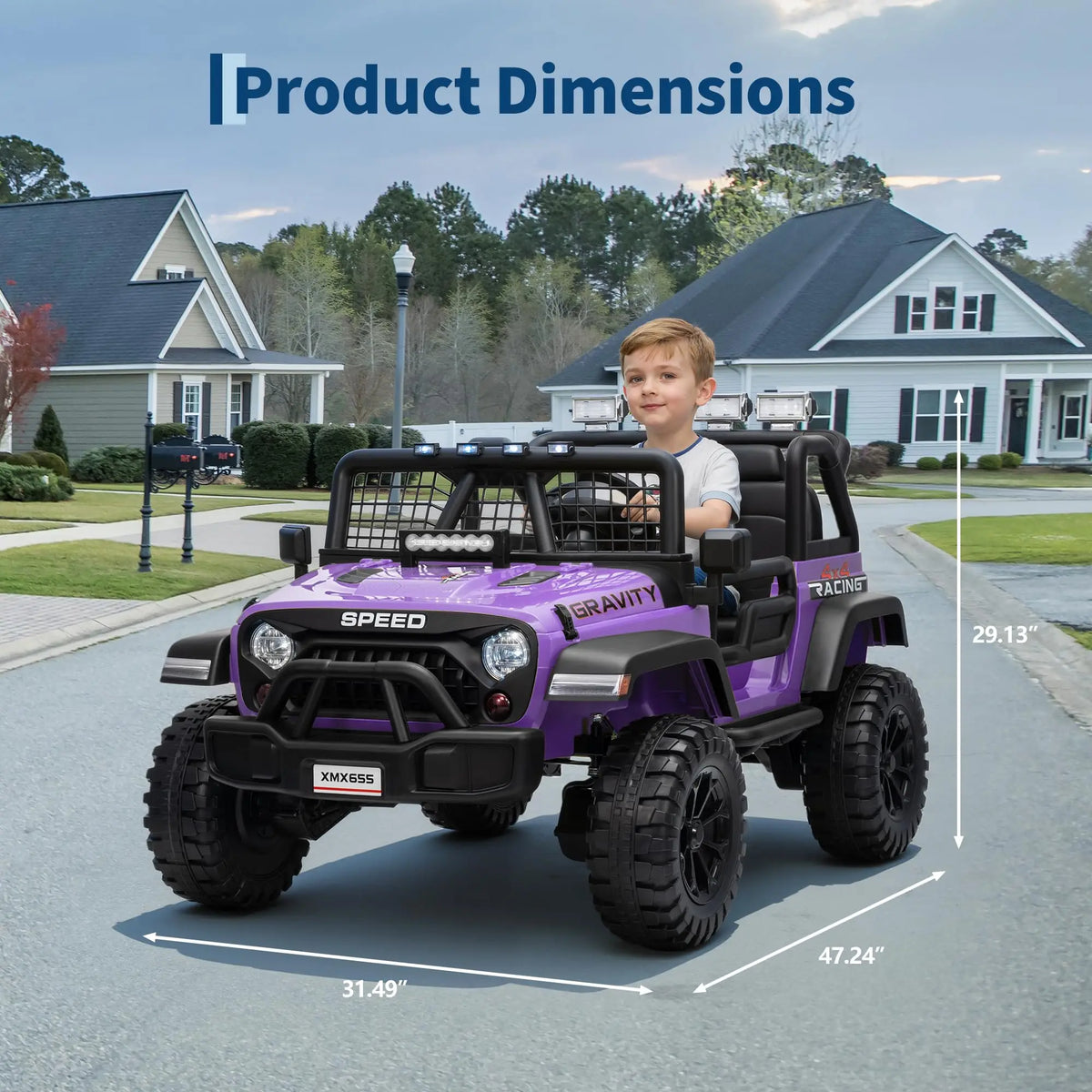24V 2 Seater Kids Ride On Truck With Parent Remote, 4WD Dual Motor Electric Car, 100 Min Playtime, LED Lights, Music, 110 Lbs