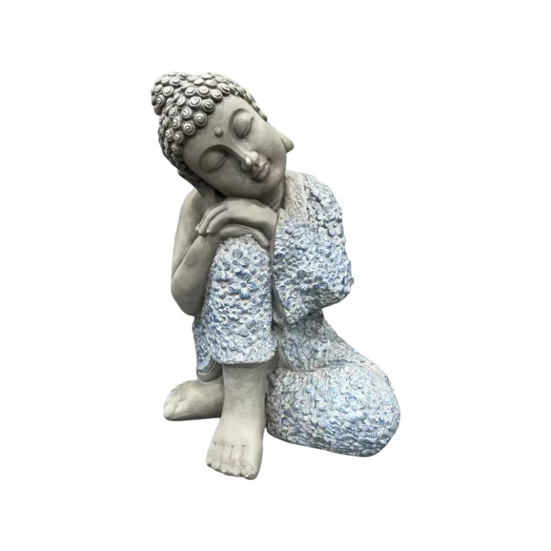 Buddha Statue Sleeping Buddha Garden Sculpture Resin Zen Decor Outdoor Patio Home Meditation Room Ornament Blue Grey Figurine