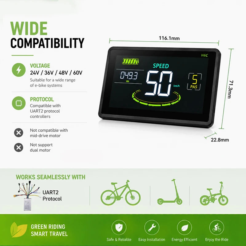 M5 Electric Bike LCD Display Meter Control Panel 24V 36V 48V 60V with Waterproof Plug for Bike Accessories