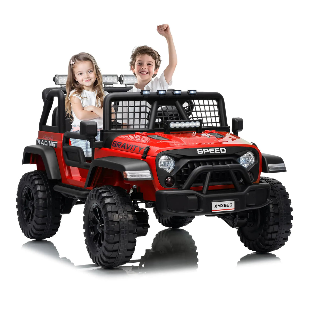24V 2 Seater Kids Ride On Truck With Parent Remote, 4WD Dual Motor Electric Car, 100 Min Playtime, LED Lights, Music, 110 Lbs