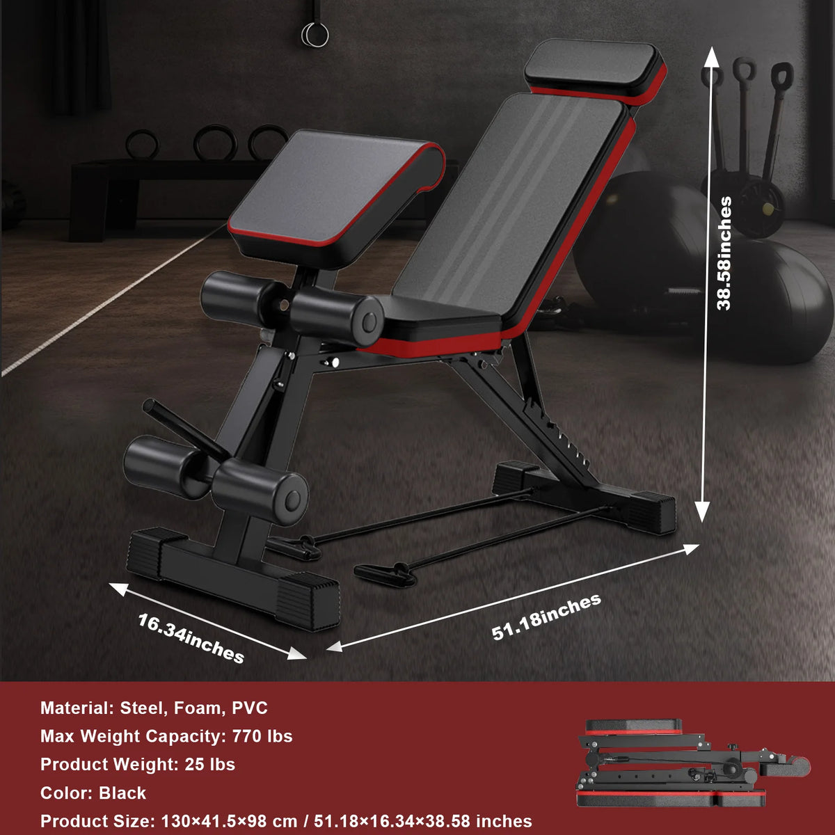Adjustable Foldable Weight Bench With Leg Extension for Strength Training
