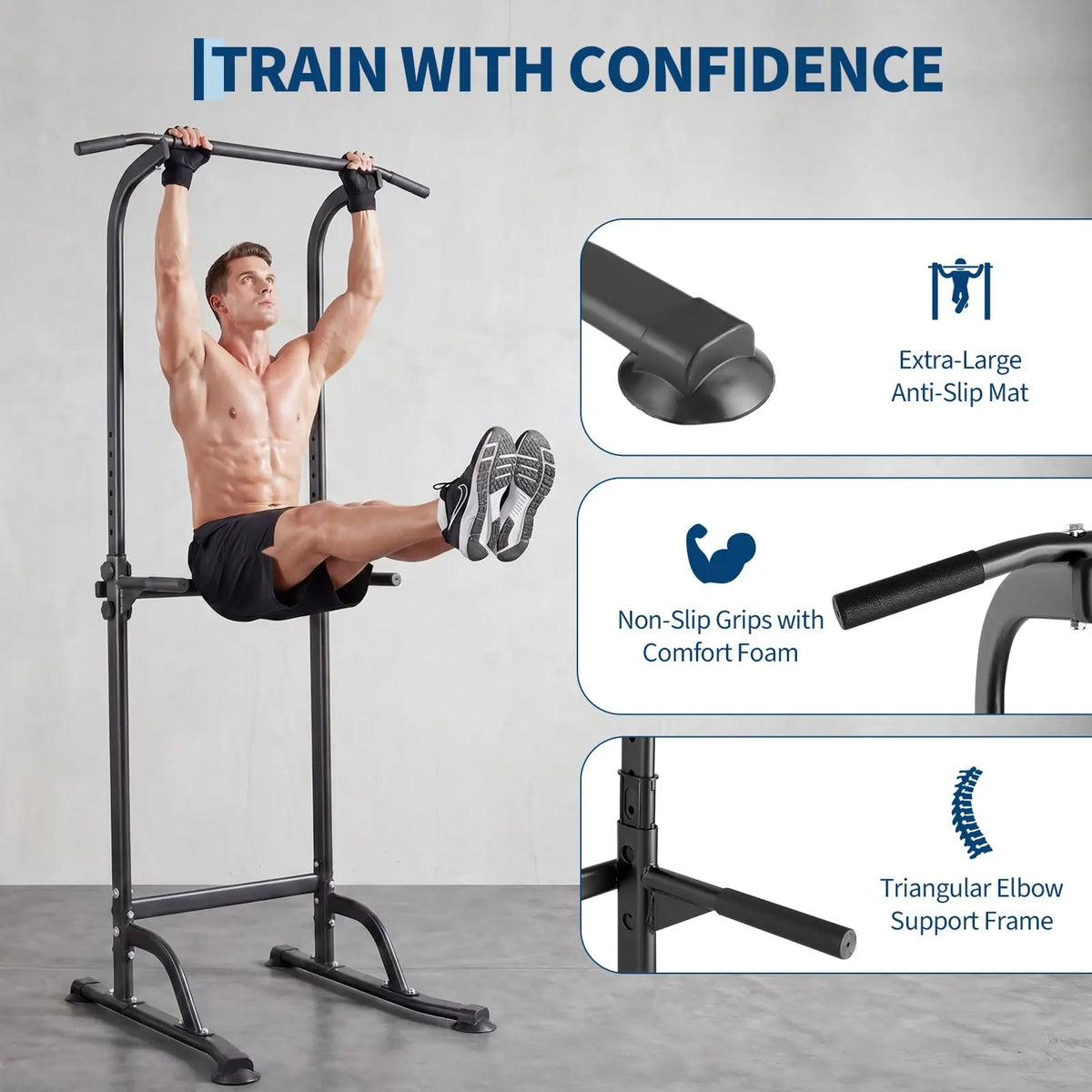 HiMISS Multifunction Power Tower Dip Station With Pull Up Bar
