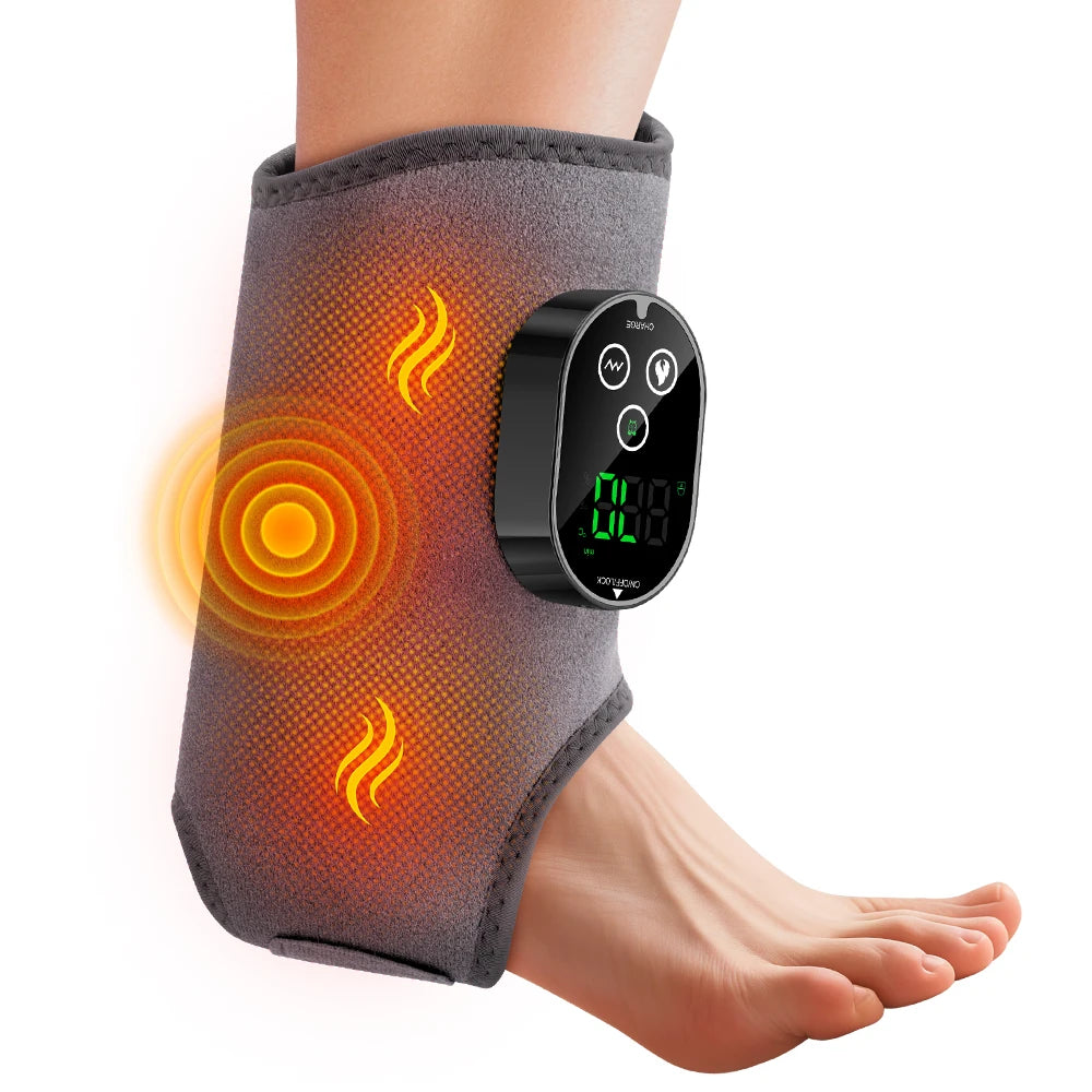 Heated Ankle Massager Black Foot Wrap Dual Motor 3 Speeds 6 Heat Levels Timer Type-C Rechargeable for Foot Calf Arm Home Travel