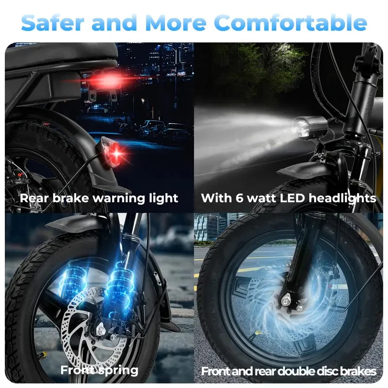 LELEKUAI Folding Electric Bicycle With Pedal Assist And Lithium Battery