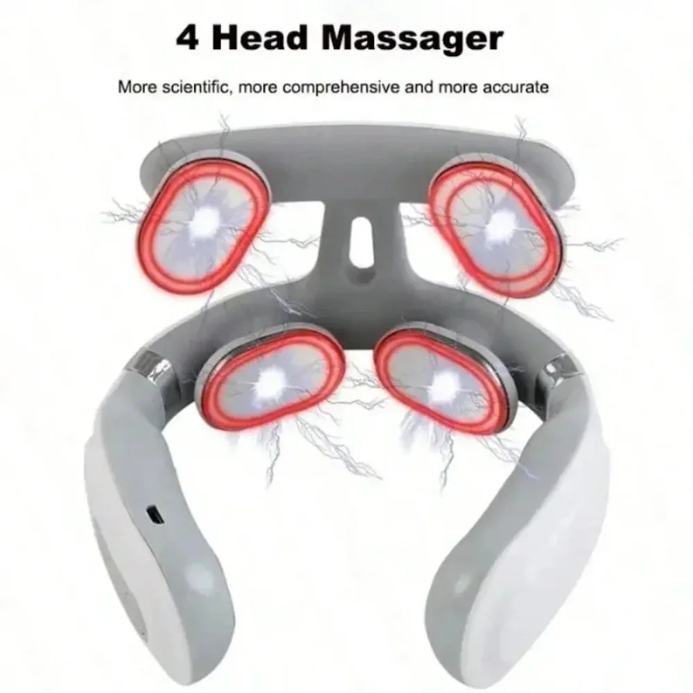Adjustable USB Rechargeable Heated Neck Massager With Four Massage Heads