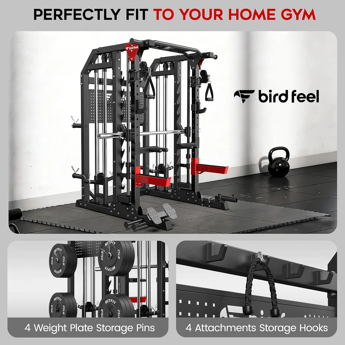 Pooboo Multi Function Power Cage With Dual Pulley Cable Crossover