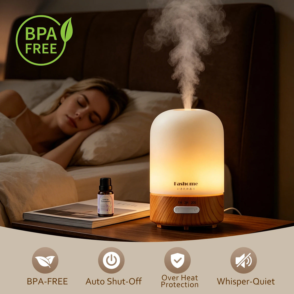 Fashome Hand Blown Glass Ultrasonic Aromatherapy Essential Oil Diffuser
