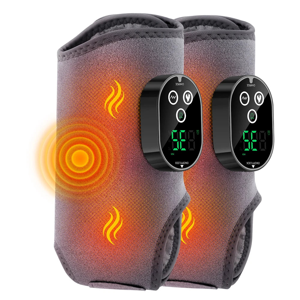 Heated Ankle Massager Black Foot Wrap Dual Motor 3 Speeds 6 Heat Levels Timer Type-C Rechargeable for Foot Calf Arm Home Travel