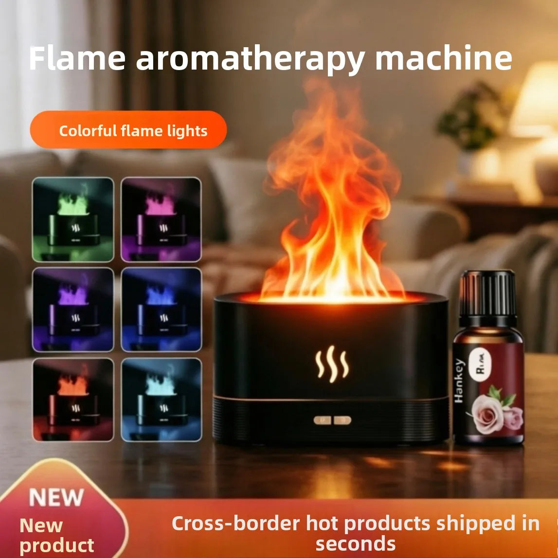 Seven-color flame aroma diffuser,automatic fragrance dispenser,desktop aromatherapy,bedroom fragrance diffuser,small humidifier.