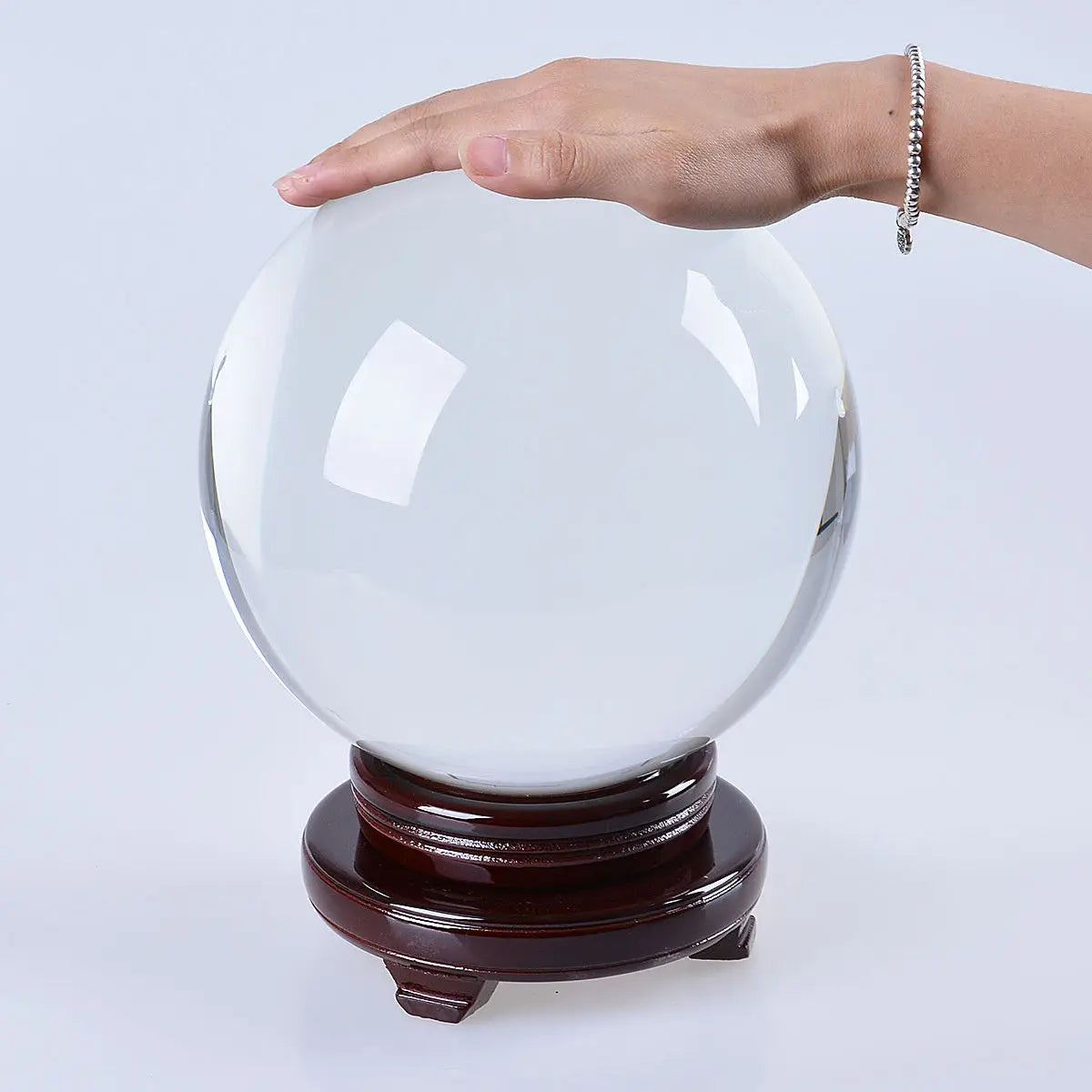 LONGWIN 200MM Black/Clear Crystal Ball Meditation Glass Sphere Photo Prop Free Stand For Divination Healing Photography Decor