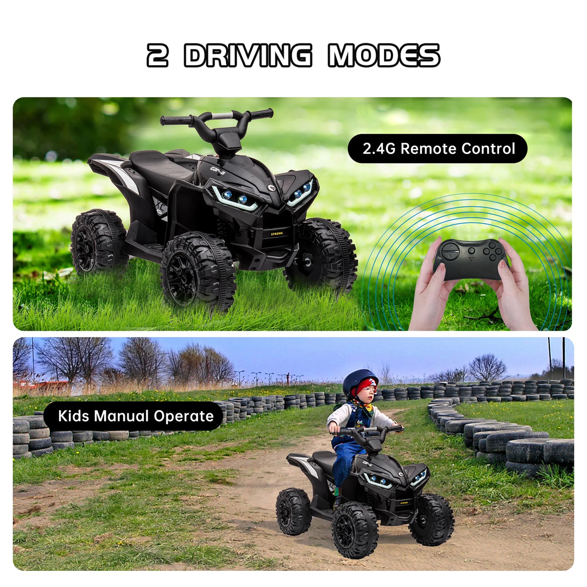12V Kids Ride On ATV 4 Wheeler Electric Car With Parent Remote Control LED Lights Music Horn Rechargeable Battery All Terrain Tires