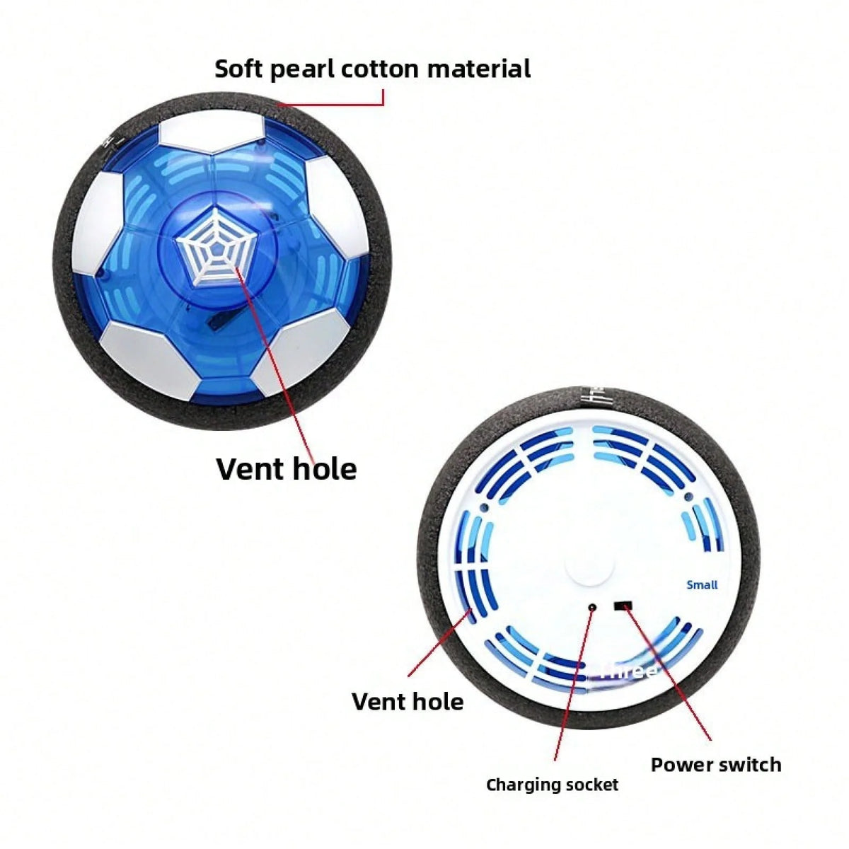 Rechargeable Hover Soccer Ball Toy Set with 2 Goals, LED Light Air‑Powered Floating Football with Soft Foam Bumper, Indoor Sports Game Toy for Kids