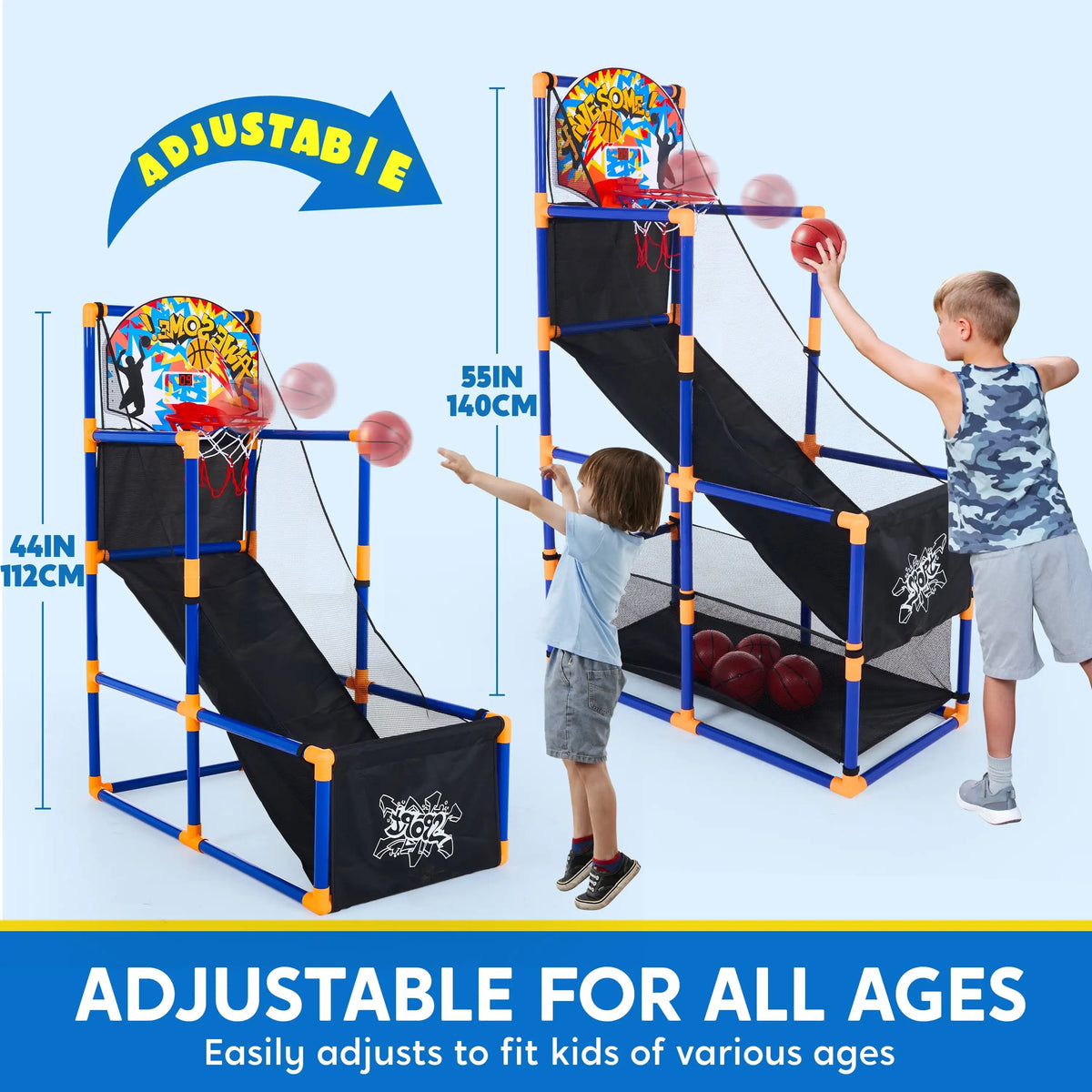 Arcade Basketball Game Set with 4 Balls and Hoop for Kids 3+ Years Old Indoor Outdoor Sport Play Easy Set Up Air Pump Included Ideal for Competition
