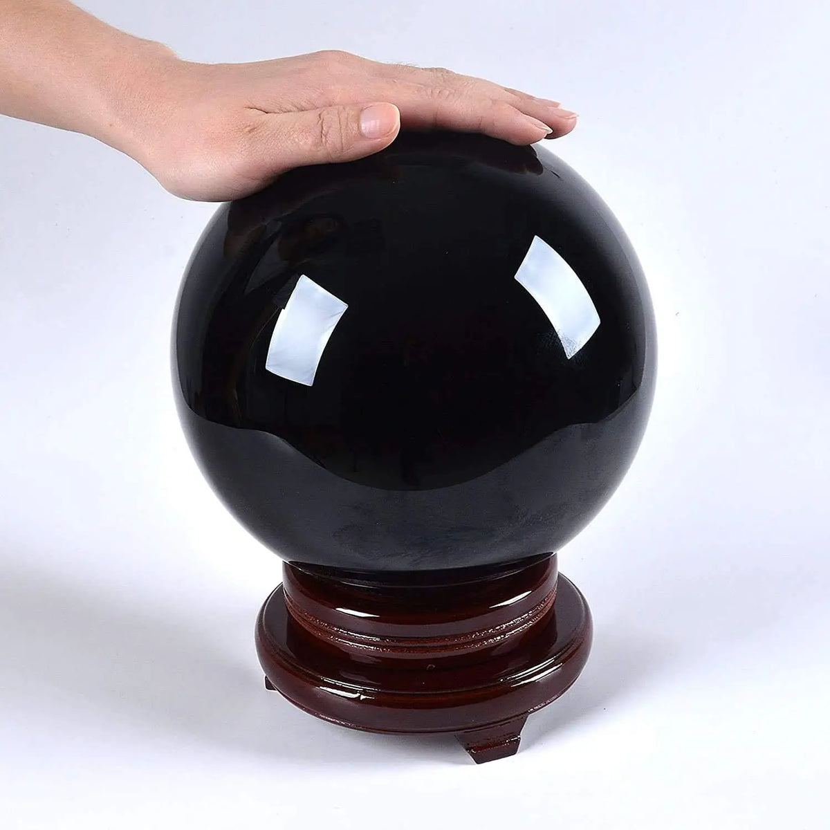 LONGWIN 200MM Black/Clear Crystal Ball Meditation Glass Sphere Photo Prop Free Stand For Divination Healing Photography Decor