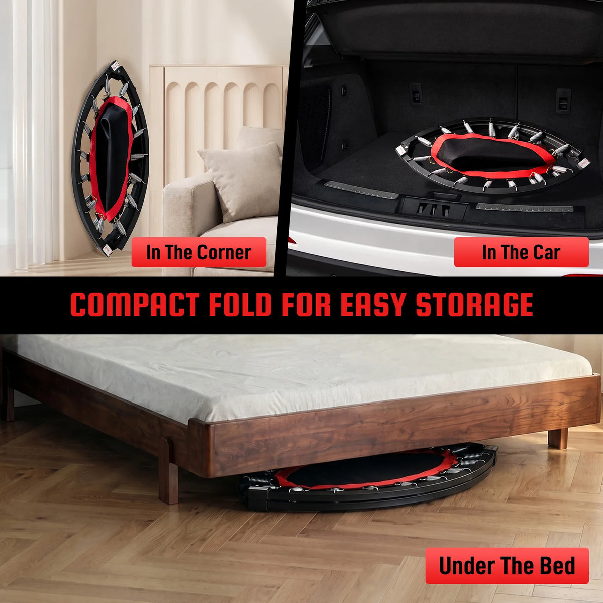 Folding Fitness Rebounder Trampoline With Handlebar For Indoor Cardio
