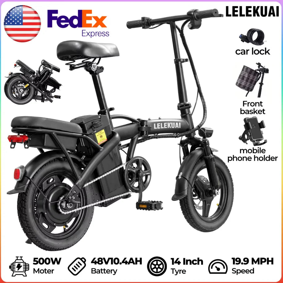 LELEKUAI Folding Electric Bicycle With Pedal Assist And Lithium Battery