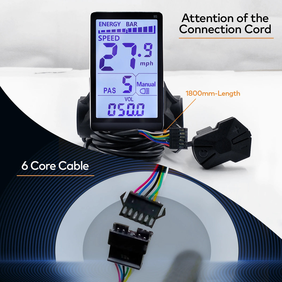 M5 Electric Bike LCD Display Meter Control Panel 24V 36V 48V 60V with Waterproof Plug for Bike Accessories