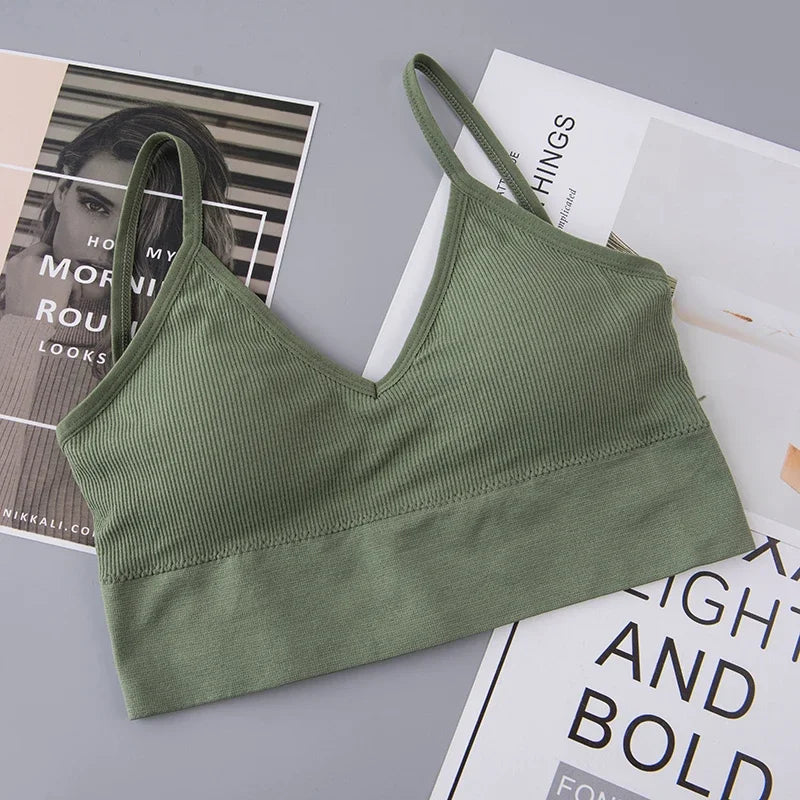 Women Seamless Tube Top Crop Bra Cotton Sports Underwear Female Backless Outdoor Fitness Bralette Brassiere Tops