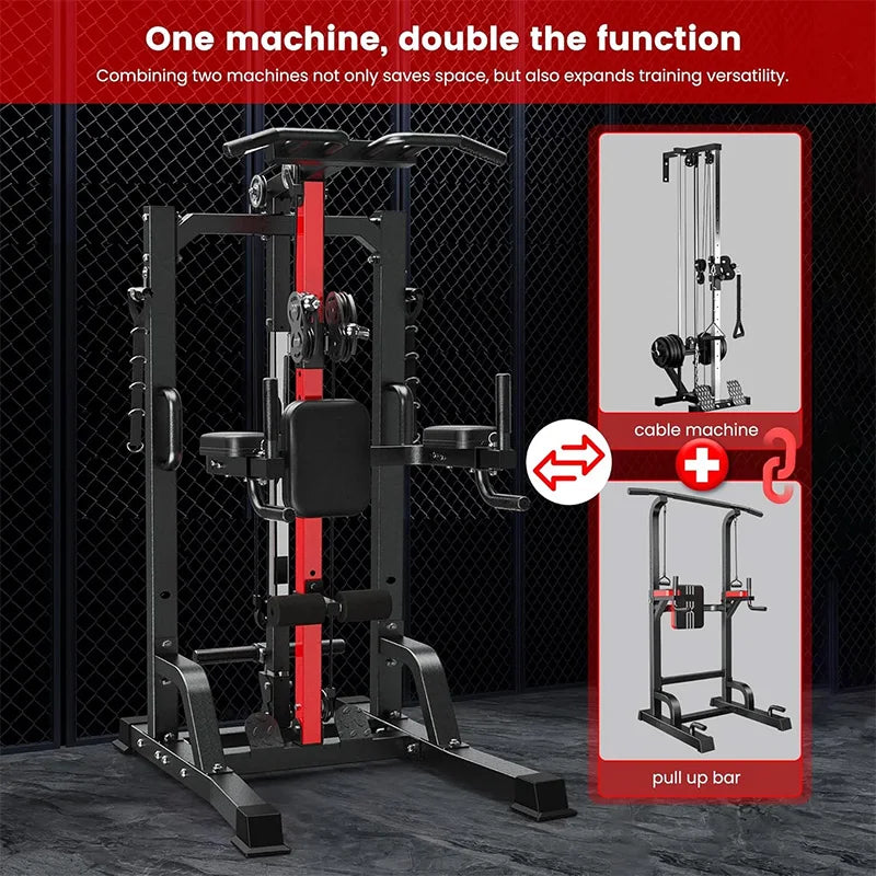 Pooboo Power Tower Pull Up and Dip Station Cable Machine