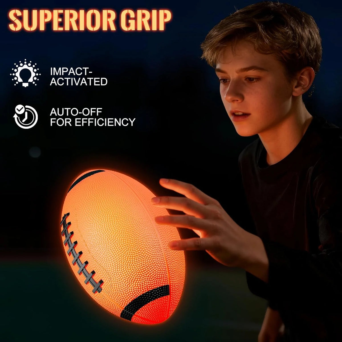 LED Glow Football, Light Activated Rugby Ball Toy for Night Play, Waterproof Heavy Duty Rubber Sports Ball, Indoor Outdoor Family Game, High Quality Festival Gift for Boys Girls Adults