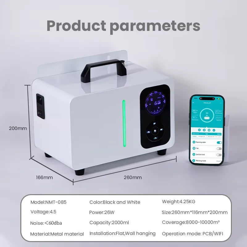 10000m³ Large Space Commercial Professional Intelligent HVAC Fragrance Diffuser Hotel Large Area Aroma Machine 2000ML Capacity Air Cleaner