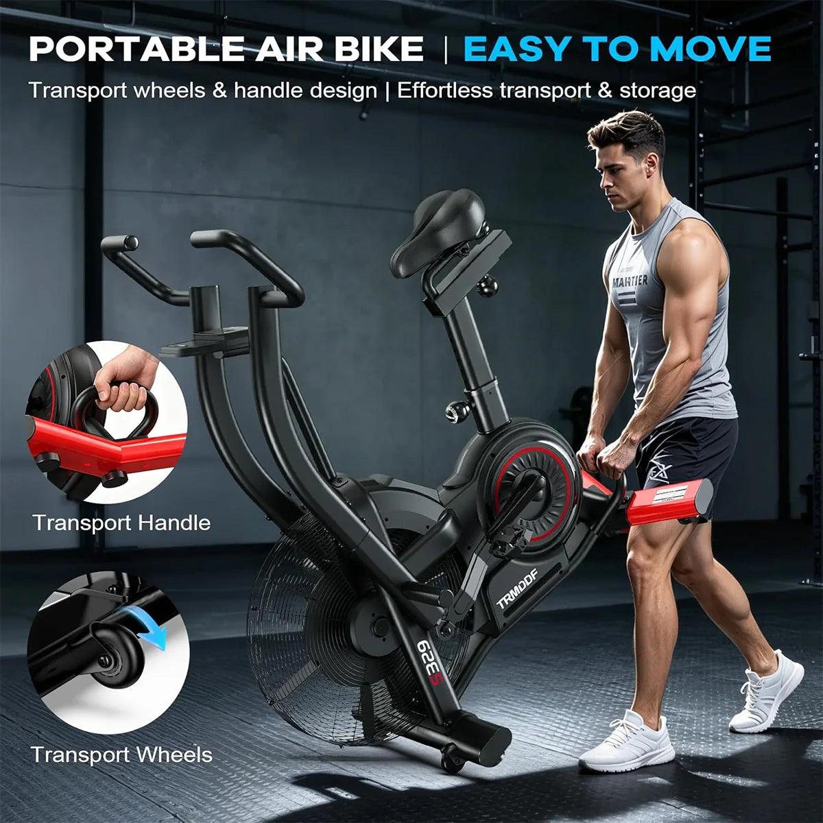 Pooboo Air Resistance Exercise Bike With Bluetooth For Home Cardio