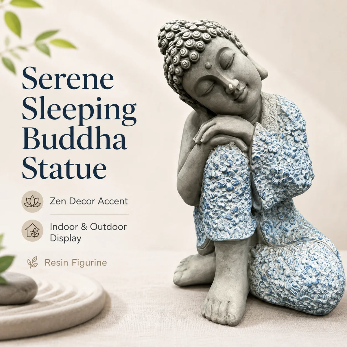 Buddha Statue Sleeping Buddha Garden Sculpture Resin Zen Decor Outdoor Patio Home Meditation Room Ornament Blue Grey Figurine