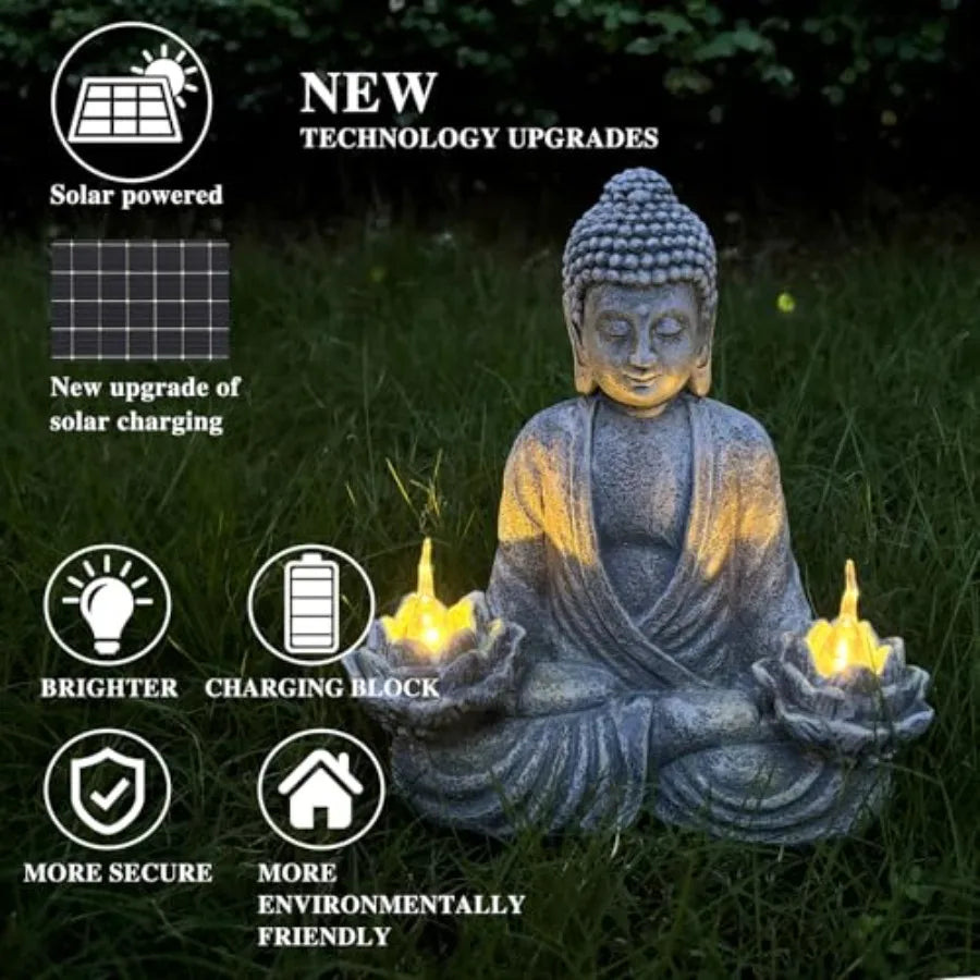 Buddha Statue for Home and Outdoor Decor Solar Powered Flickering LED, Garden Light Zen Meditation Spiritual Room Decor- Buddha