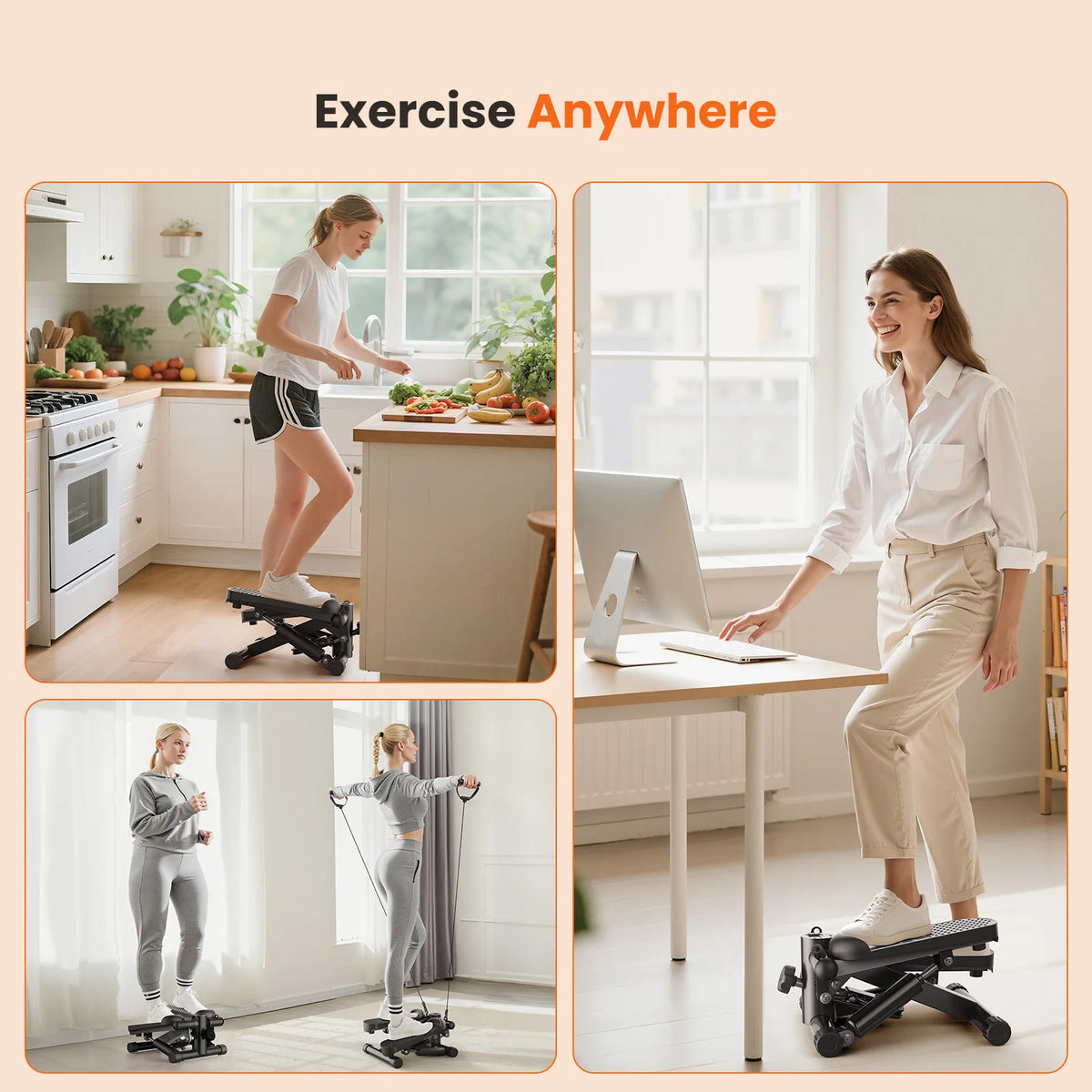 Home Stepper With Resistance Bands And LCD Monitor For Cardio