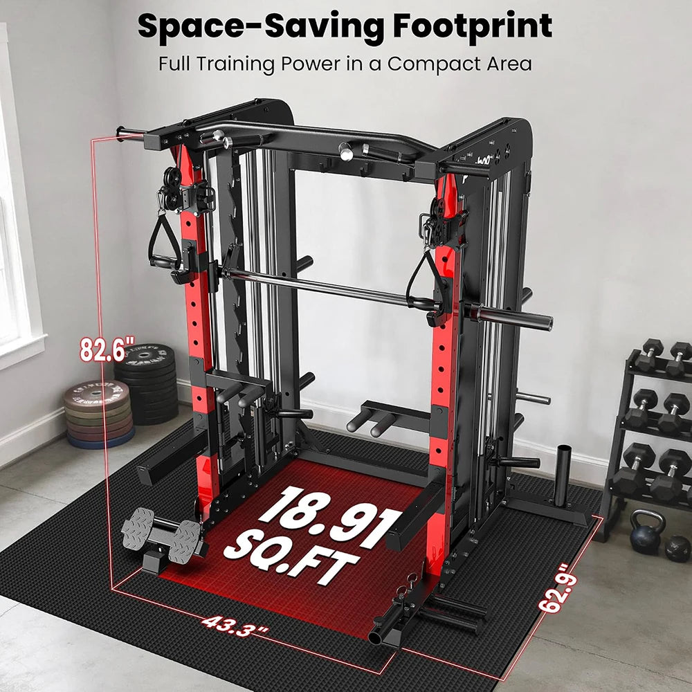 Pooboo Power Cage Smith Machine with Cable Crossover Home Gym