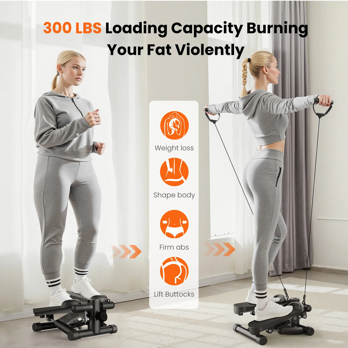 Home Stepper With Resistance Bands And LCD Monitor For Cardio