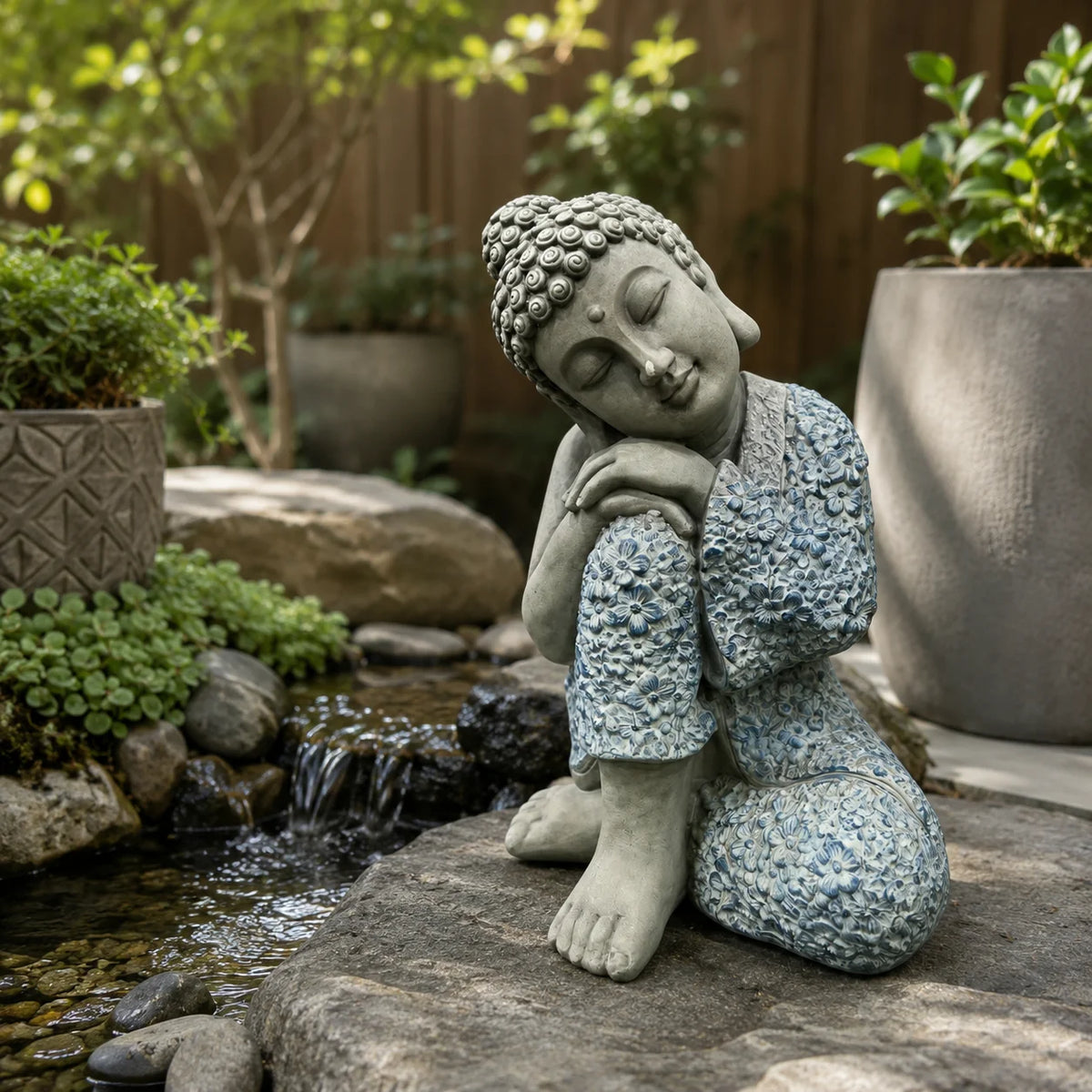 Buddha Statue Sleeping Buddha Garden Sculpture Resin Zen Decor Outdoor Patio Home Meditation Room Ornament Blue Grey Figurine