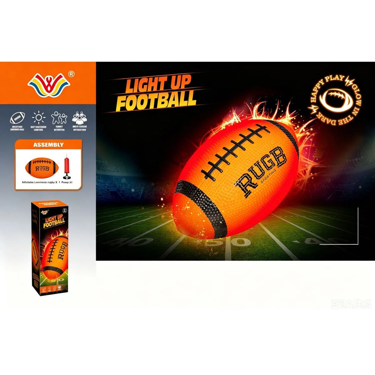 LED Glow Football, Light Activated Rugby Ball Toy for Night Play, Waterproof Heavy Duty Rubber Sports Ball, Indoor Outdoor Family Game, High Quality Festival Gift for Boys Girls Adults