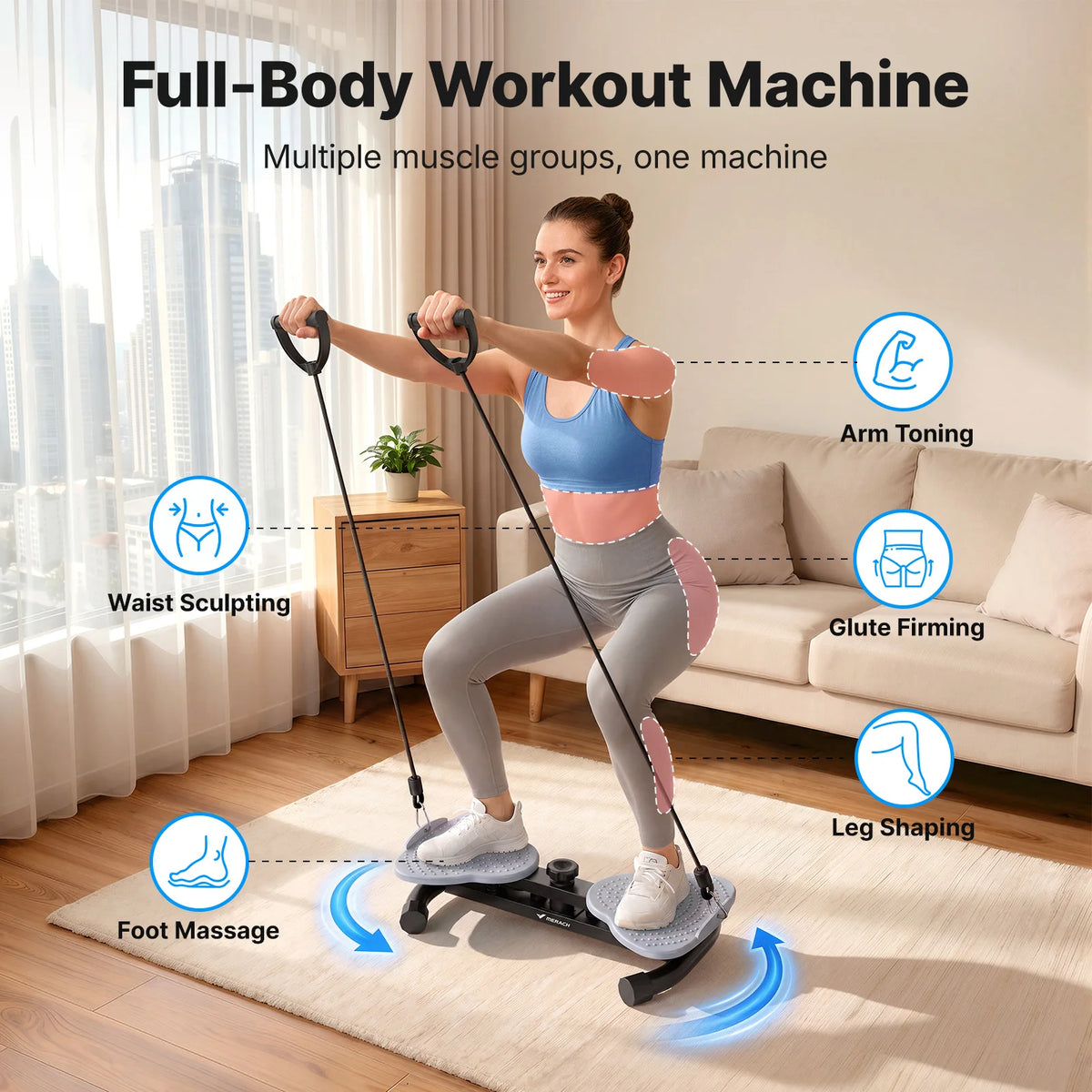 MERACH Waist Twister Board With Pull Cords And Foot Massage