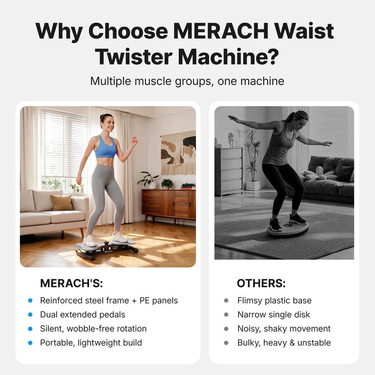 MERACH Waist Twister Board With Pull Cords And Foot Massage