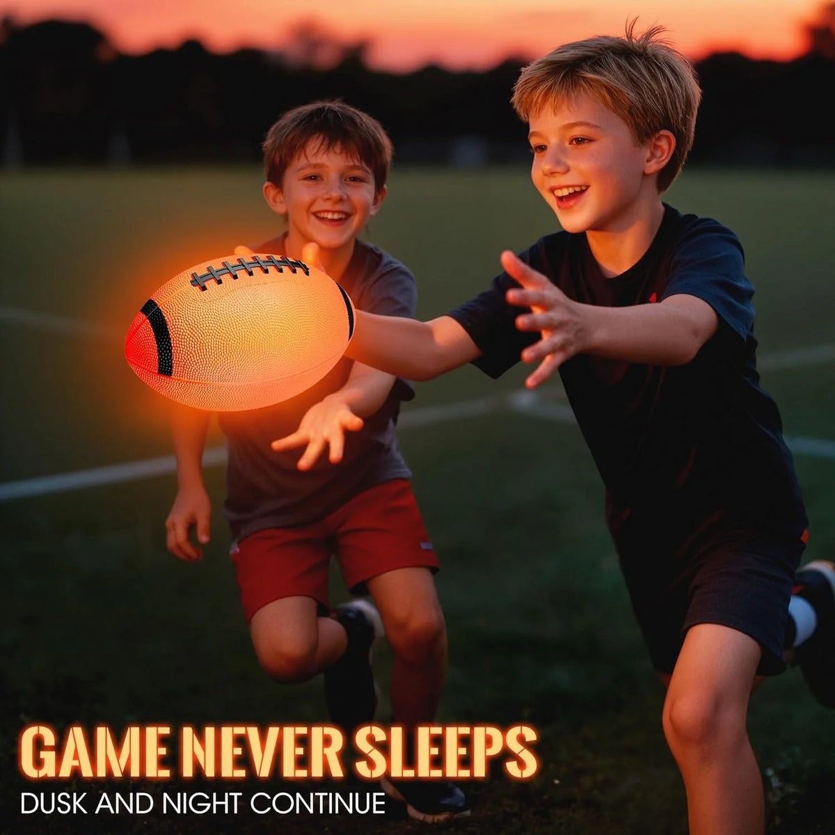 LED Glow Football, Light Activated Rugby Ball Toy for Night Play, Waterproof Heavy Duty Rubber Sports Ball, Indoor Outdoor Family Game, High Quality Festival Gift for Boys Girls Adults
