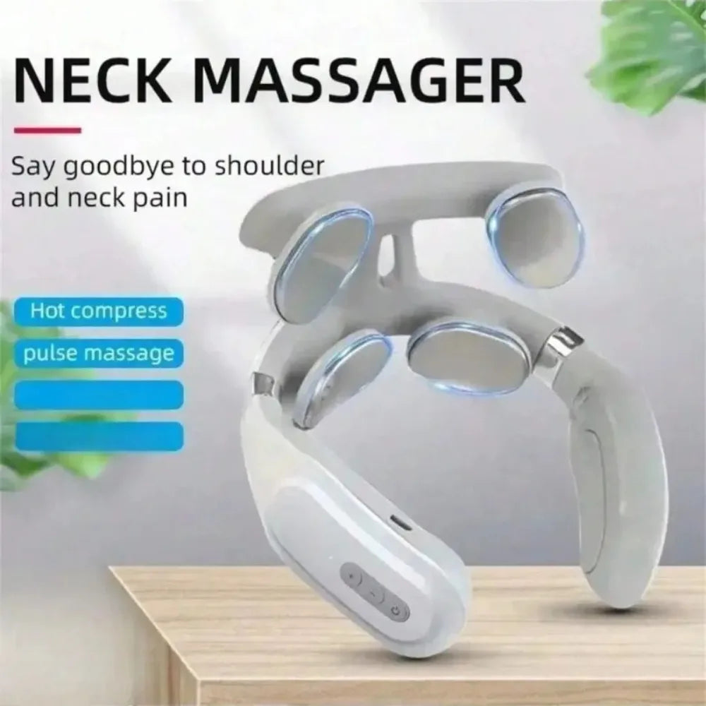 Adjustable USB Rechargeable Heated Neck Massager With Four Massage Heads