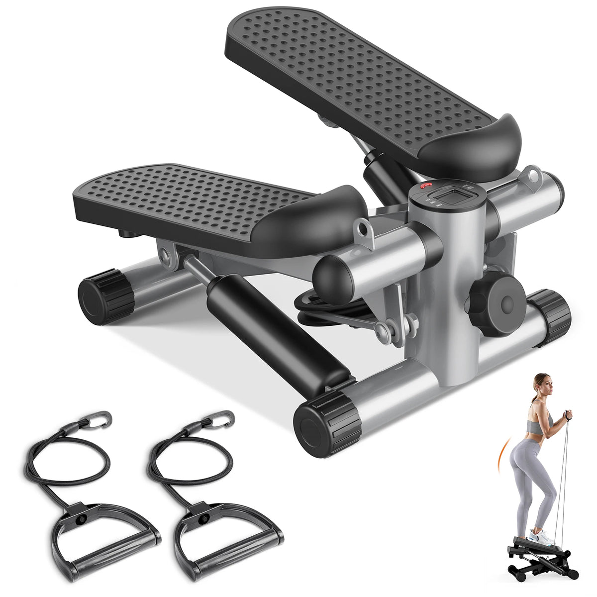 Home Stepper With Resistance Bands And LCD Monitor For Cardio