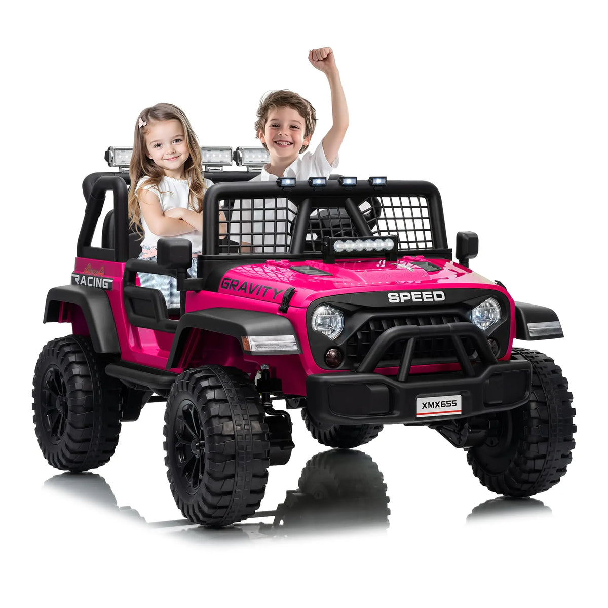 24V 2 Seater Kids Ride On Truck With Parent Remote, 4WD Dual Motor Electric Car, 100 Min Playtime, LED Lights, Music, 110 Lbs
