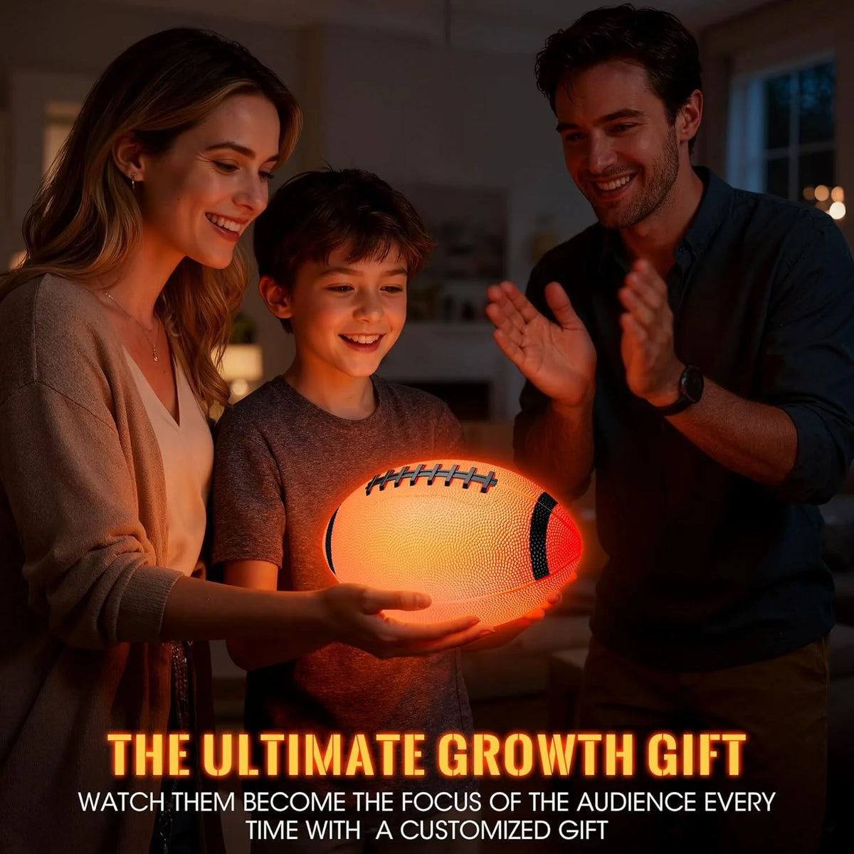 LED Glow Football, Light Activated Rugby Ball Toy for Night Play, Waterproof Heavy Duty Rubber Sports Ball, Indoor Outdoor Family Game, High Quality Festival Gift for Boys Girls Adults