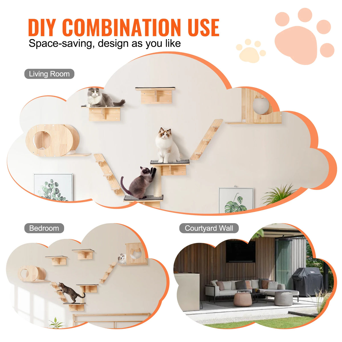 SucceBuy Wall Mounted Cat Shelves Cat Wall Shelves and Perches with Jumping Boards Hammocks & Cat Tree Cat Furniture and Shelves