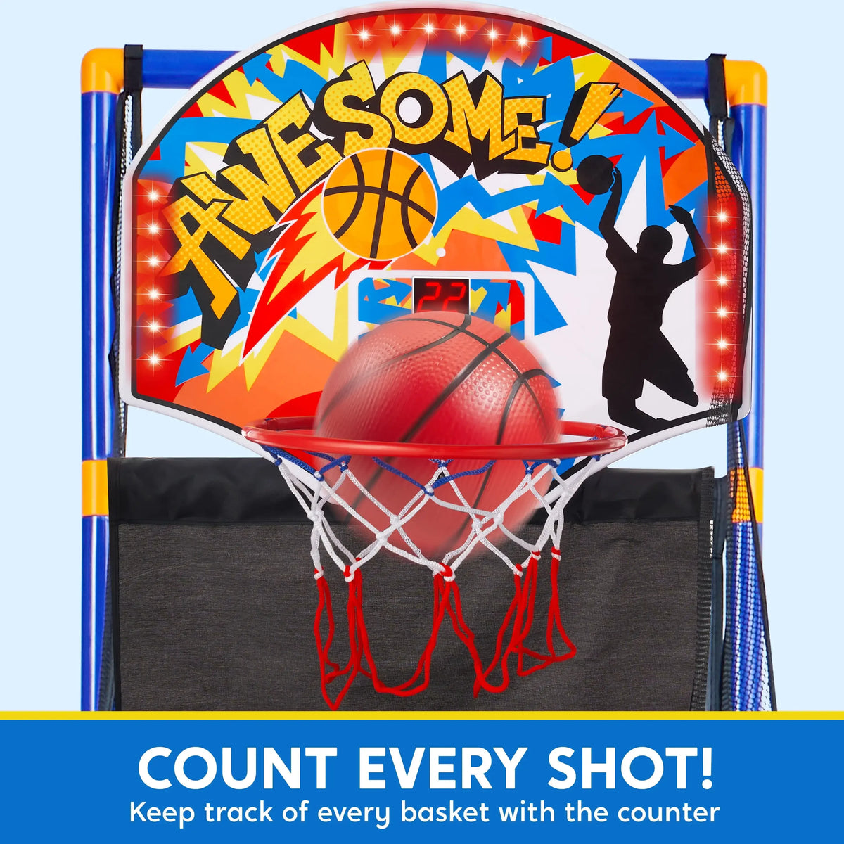 Arcade Basketball Game Set with 4 Balls and Hoop for Kids 3+ Years Old Indoor Outdoor Sport Play Easy Set Up Air Pump Included Ideal for Competition