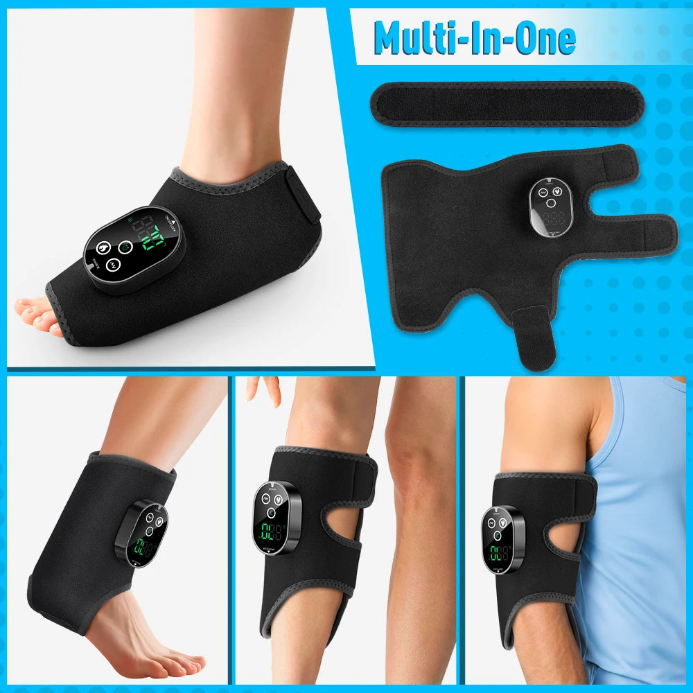 Heated Ankle Massager Black Foot Wrap Dual Motor 3 Speeds 6 Heat Levels Timer Type-C Rechargeable for Foot Calf Arm Home Travel