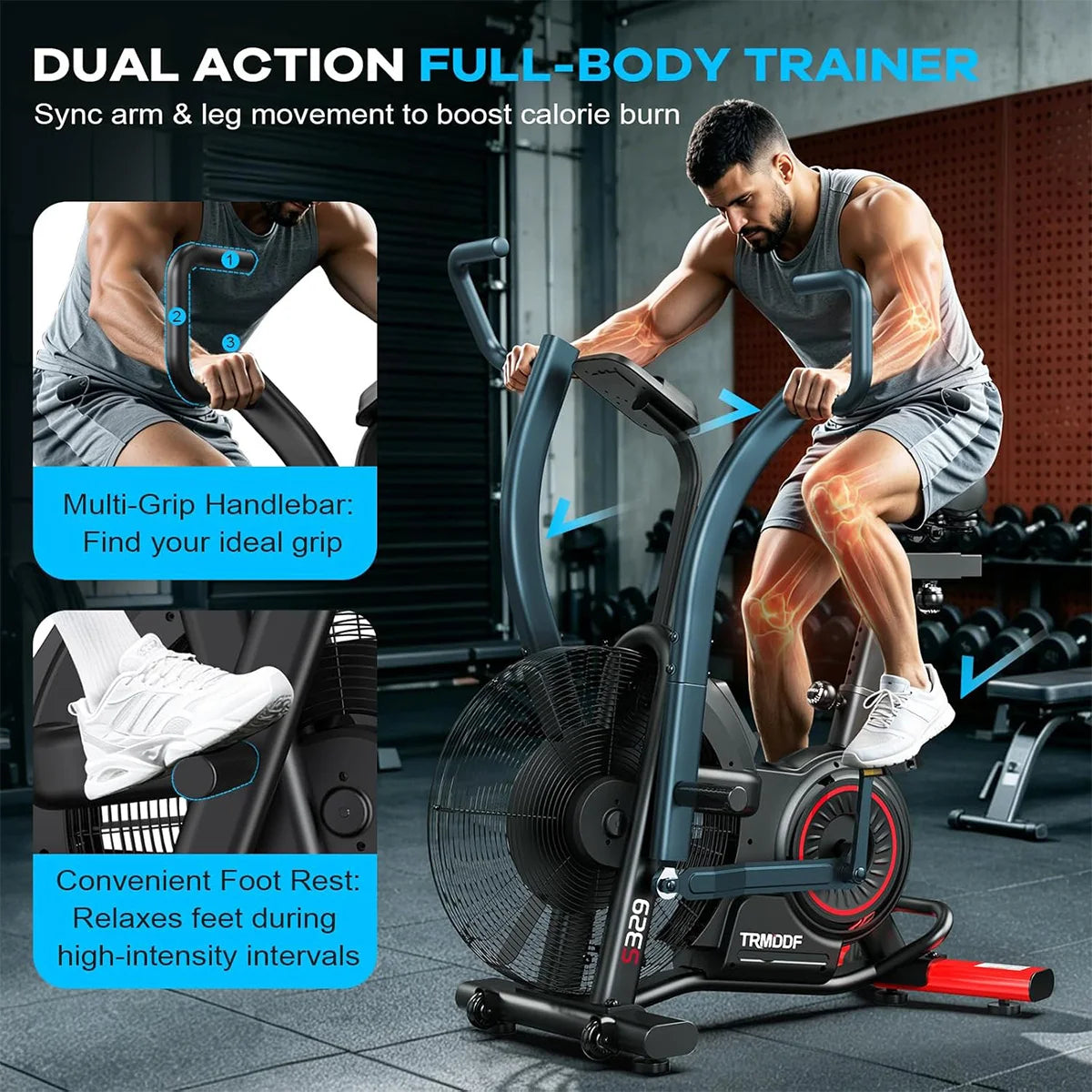 Pooboo Air Resistance Exercise Bike With Bluetooth For Home Cardio